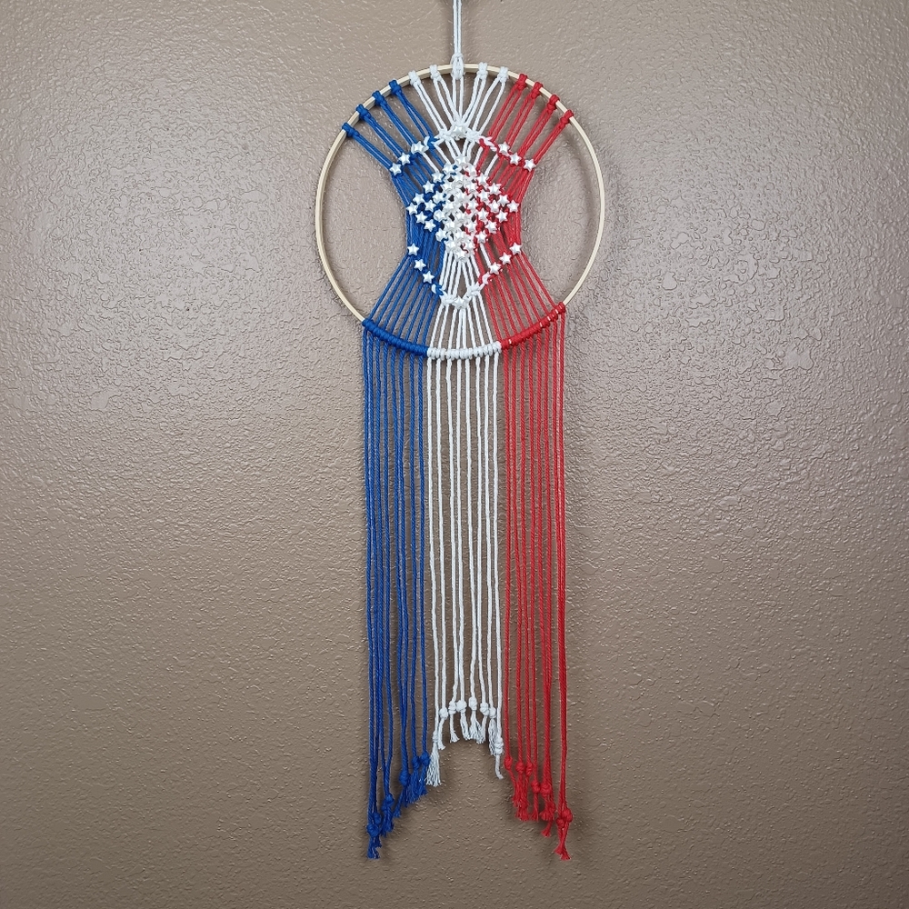 USA Flag Macrame Halo Hanging Wall Decor Home Decor Memorial Independence Day